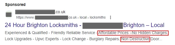 google ads locksmiths example