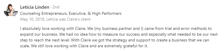 Claire Jarrett B2B marketing consultant reviews: "With Claire we got the strategy and support to create a business that we can scale."