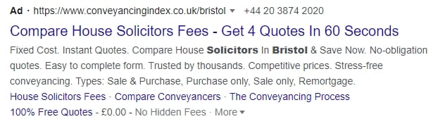 Example of a Google ad targeting a location