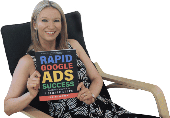 Google Ads PPC Consultant Claire Jarrett holding book