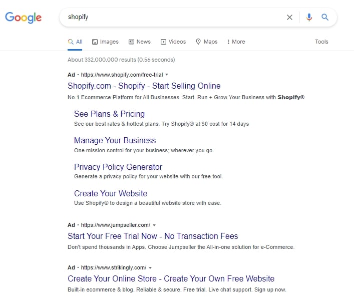 shopify bids on its own branded search terms with google adwords