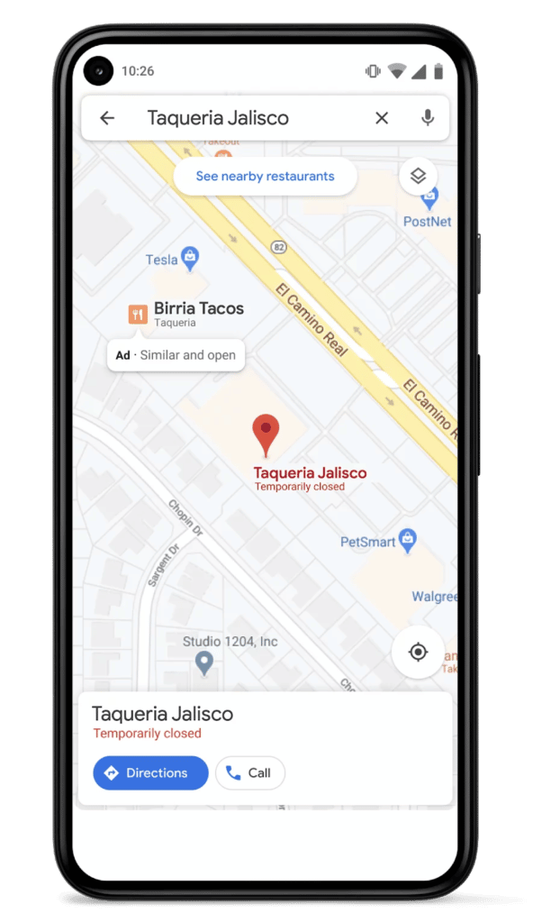 Google Ads similar places ads for local businesses