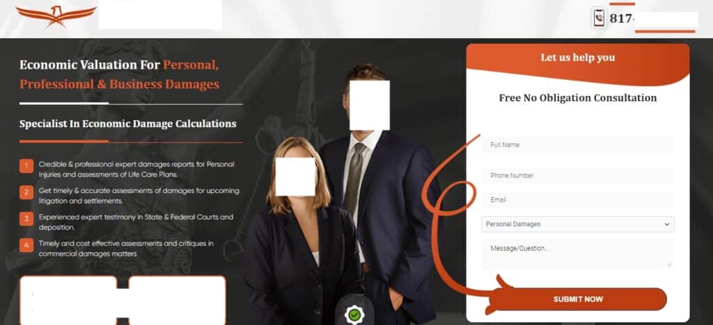 Google Ads for law firms landing page example