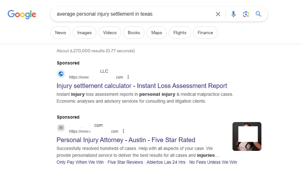 Google Ads for law firms ad example